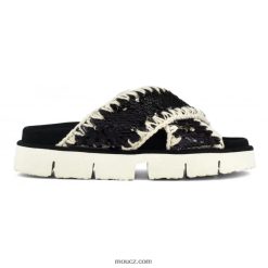 cz Mou ženy criss-cross bio sandál obyčejný flitry černé D4T48P152