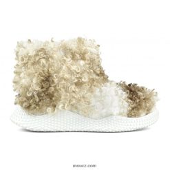 cz Mou ženy Nazouvací botičky s eko podrážkou z plyšového fleecu kudrnatá medvídková béžová směs D4T48P344