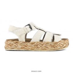 cz Mou ženy sandály s copánkem z rafie dlouhé vlasy pony křída D4T48P127